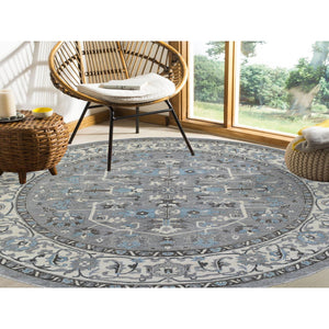 11'8"x11'8" Hand Knotted Gray Heriz Fine Peshawar With All Over Design Pure Wool Oriental Round Rug FWR417912
