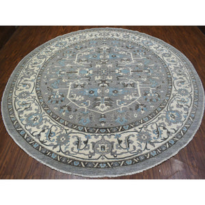 11'8"x11'8" Hand Knotted Gray Heriz Fine Peshawar With All Over Design Pure Wool Oriental Round Rug FWR417912