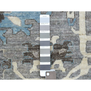 11'8"x11'8" Hand Knotted Gray Heriz Fine Peshawar With All Over Design Pure Wool Oriental Round Rug FWR417912