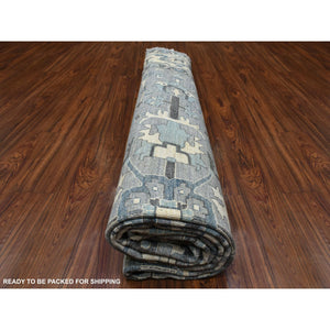 11'8"x11'8" Hand Knotted Gray Heriz Fine Peshawar With All Over Design Pure Wool Oriental Round Rug FWR417912
