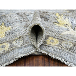 8'x9'10" Hand Knotted, Gray, Afghan Angora Ushak With Floral Pattern And Soft Wool Oriental Rug FWR418704
