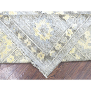 8'x9'10" Hand Knotted, Gray, Afghan Angora Ushak With Floral Pattern And Soft Wool Oriental Rug FWR418704