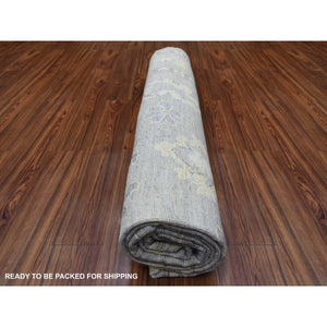 8'x9'10" Hand Knotted, Gray, Afghan Angora Ushak With Floral Pattern And Soft Wool Oriental Rug FWR418704