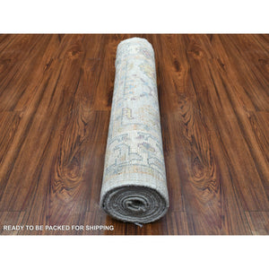 2'8"x9'9" Afghan Angora Ushak With Beautiful, Color Pattern Soft And Pliable Wool Hand Knotted Gray Oriental Runner Rug FWR419112
