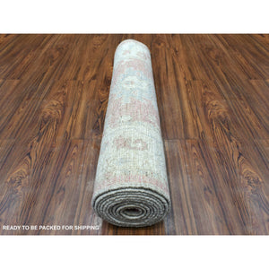 2'9"x11'6" Coral Red Angora Ushak With Bold Floral Pattern Afghan Wool Hand Knotted Oriental Runner Rug FWR419124