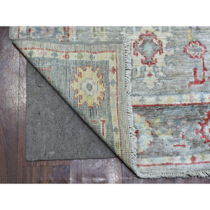 2'7"x12'2" Gray Angora Ushak With Bold Floral Pattern Pure Wool Hand Knotted Oriental Runner Rug FWR419292