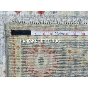 2'7"x12'2" Gray Angora Ushak With Bold Floral Pattern Pure Wool Hand Knotted Oriental Runner Rug FWR419292