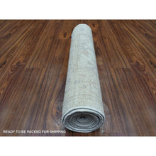 Load image into Gallery viewer, 2&#39;8&quot;x11&#39;9&quot; Extra Soft Wool Hand Knotted Silver Angora Oushak With Faded Out Cypress And Willow Tree Design Oriental Runner Rug FWR419358