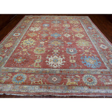 Load image into Gallery viewer, 11&#39;10&quot;x14&#39;3&quot; Coral Pink With Touches Of Blue And Green Afghan Angora Oushak, All Over Leaf Design, Soft Wool Hand Knotted Oriental Oversized Rug FWR419394