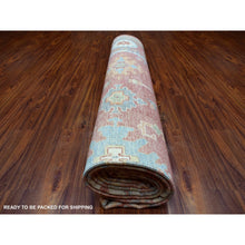 Load image into Gallery viewer, 11&#39;10&quot;x14&#39;3&quot; Coral Pink With Touches Of Blue And Green Afghan Angora Oushak, All Over Leaf Design, Soft Wool Hand Knotted Oriental Oversized Rug FWR419394