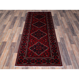 2'4"x5'8" Angels Red, Afghan Khamyab With Geometric Pattern, Soft And Velvety Wool, Hand Knotted, Vegetable Dyes, Short Runner, Oriental Rug FWR4188