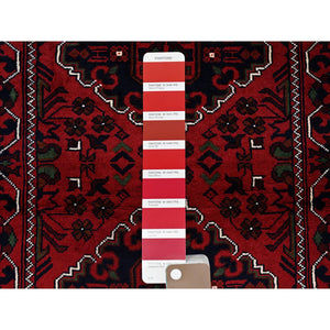 2'4"x5'8" Angels Red, Afghan Khamyab With Geometric Pattern, Soft And Velvety Wool, Hand Knotted, Vegetable Dyes, Short Runner, Oriental Rug FWR4188
