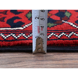 2'4"x5'8" Angels Red, Afghan Khamyab With Geometric Pattern, Soft And Velvety Wool, Hand Knotted, Vegetable Dyes, Short Runner, Oriental Rug FWR4188