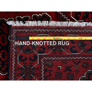2'4"x5'8" Angels Red, Afghan Khamyab With Geometric Pattern, Soft And Velvety Wool, Hand Knotted, Vegetable Dyes, Short Runner, Oriental Rug FWR4188