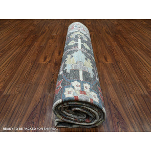9'3"x11'9" Charcoal Black Afghan Peshawar with Heriz Design Extra Soft Wool Hand Knotted Oriental Rug FWR419628