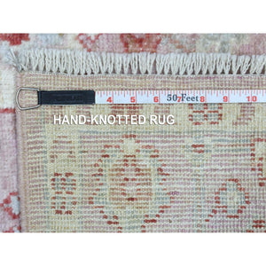 4'1"x5'10" Coral Pink, Afghan Angora Oushak with Bold Floral Pattern, Hand Knotted and Pure Wool Oriental Rug FWR419676