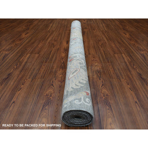 6'1"x8'8" Soft, Velvety Plush Wool Hand Knotted Gray Stone Wash Peshawar With All Over Motifs Oriental Rug FWR420066