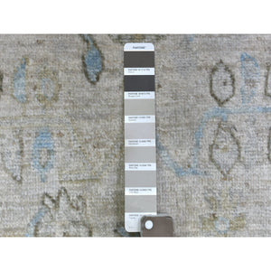 2'6"x19'9" Hand Knotted Gray Angora Oushak Soft Afghan Xl Runner With Serrated Leaf Border Organic Wool Oriental Rug FWR420252