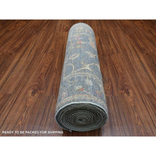 Load image into Gallery viewer, 2&#39;6&quot;x19&#39;2&quot; Deim Blue Hand Knotted Angora Oushak Xl Runner With Large Leaf Design Soft Afghan Wool Oriental Rug FWR420312