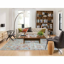 Load image into Gallery viewer, 6&#39;x8&#39;8&quot; Hand Knotted Gray Afghan Angora Oushak With Colorful Geometric Medallions Design Soft Wool Oriental Rug FWR420390