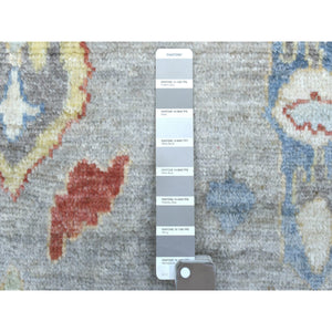 6'x8'8" Hand Knotted Gray Afghan Angora Oushak With Colorful Geometric Medallions Design Soft Wool Oriental Rug FWR420390