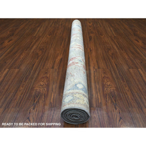 6'x8'8" Hand Knotted Gray Afghan Angora Oushak With Colorful Geometric Medallions Design Soft Wool Oriental Rug FWR420390