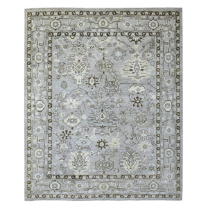 8'1"x9'8" Gray with a Blend of Bold Colors All Over Design Angora Oushak Hand Knotted Soft Afghan Wool Oriental Rug FWR420414