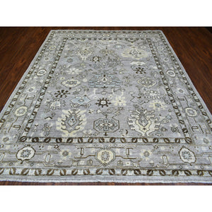 8'1"x9'8" Gray with a Blend of Bold Colors All Over Design Angora Oushak Hand Knotted Soft Afghan Wool Oriental Rug FWR420414