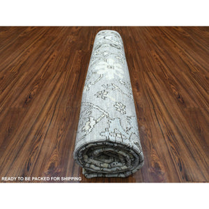 8'1"x9'8" Gray with a Blend of Bold Colors All Over Design Angora Oushak Hand Knotted Soft Afghan Wool Oriental Rug FWR420414
