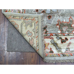 2'7"x9'8" Hand Knotted Gray Afghan Angora Oushak With Bold Color Floral Pattern Pure Wool Oriental Rug FWR420648