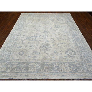 8'1"x9'8" Gray Afghan Angora Oushak Hand Knotted With All Over Beautiful Design Natural Wool Oriental Rug FWR420750