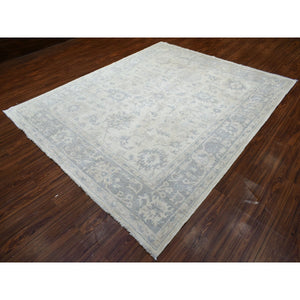 8'1"x9'8" Gray Afghan Angora Oushak Hand Knotted With All Over Beautiful Design Natural Wool Oriental Rug FWR420750