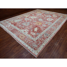 Load image into Gallery viewer, 11&#39;9&quot;x14&#39;8&quot; Coral Pink Hand Knotted Afghan Angora Oushak With Beautiful Leaf Design Natural Wool Oriental Rug FWR420840
