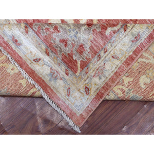 11'9"x14'8" Coral Pink Hand Knotted Afghan Angora Oushak With Beautiful Leaf Design Natural Wool Oriental Rug FWR420840