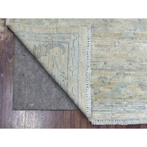 4'x5'10" Silver Gray Hand Knotted Afghan Angora Oushak With Touches Of Blue Soft Wool Oriental Rug FWR420846