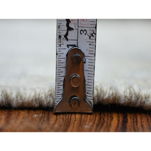 4'x5'10" Silver Gray Hand Knotted Afghan Angora Oushak With Touches Of Blue Soft Wool Oriental Rug FWR420846