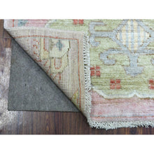 Load image into Gallery viewer, 3&#39;4&quot;x9&#39;9&quot; Anatolian Village Inspired With Large Design Elements And Bird Figurines Pure Wool Hand Knotted Soft Pink Oriental Wide Runner Rug FWR421074