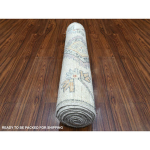 3'x12' Hand Knotted Gray Anatolian Village Inspired With Large Medallions Design Extra Soft Wool Oriental Wide Runner Rug FWR421086