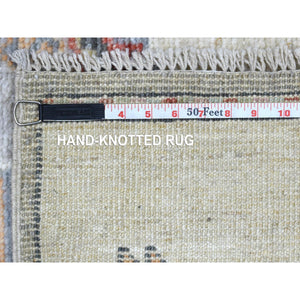3'x12' Hand Knotted Gray Anatolian Village Inspired With Large Medallions Design Extra Soft Wool Oriental Wide Runner Rug FWR421086