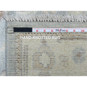 3'x13'7" Gray, Afghan Angora Ushak With All Over Motifs, Pure Wool, Hand Knotted, Oriental Runner Rug FWR421128