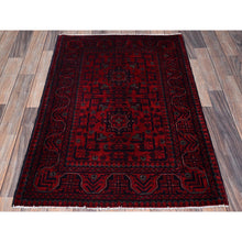 Load image into Gallery viewer, 2&#39;8&quot;x4&#39; Berry Red, Afghan Khamyab With Geometric Design, Hand Knotted, Soft Wool, Natural Dyes, Mat, Sample, Oriental Rug FWR4206
