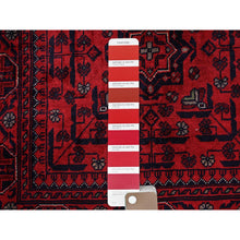 Load image into Gallery viewer, 2&#39;8&quot;x4&#39; Berry Red, Afghan Khamyab With Geometric Design, Hand Knotted, Soft Wool, Natural Dyes, Mat, Sample, Oriental Rug FWR4206