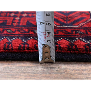 2'8"x4' Berry Red, Afghan Khamyab With Geometric Design, Hand Knotted, Soft Wool, Natural Dyes, Mat, Sample, Oriental Rug FWR4206