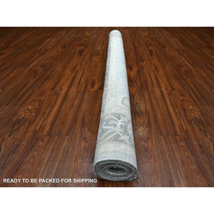 6'x8'9" Hand Knotted Gray Stone Wash Peshawar With All Over Motifs Extra Soft Wool Oriental Rug FWR421518