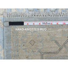 Load image into Gallery viewer, 2&#39;9&quot;x15&#39; Hand Knotted Denim Blue Washed Out Peshawar With Flower Medallion Design Pure Afghan Wool Oriental Xl Runner Rug FWR421602