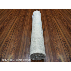 2'7"x5'10" Ivory Stone Wash Hand Knotted Peshawar With Subtle Design Soft Afghan Wool Oriental Runner Rug FWR421608