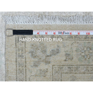 2'7"x5'10" Ivory Stone Wash Hand Knotted Peshawar With Subtle Design Soft Afghan Wool Oriental Runner Rug FWR421608