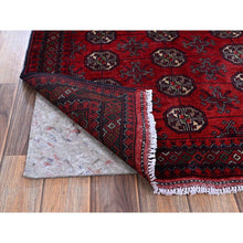 Load image into Gallery viewer, 2&#39;9&quot;x3&#39;10&quot; Ruby Red, Princess Bokara With Geometric Medallions Design, Vegetable Dyes, 100% Wool, Hand Knotted, Mat, Sample, Oriental Rug S702