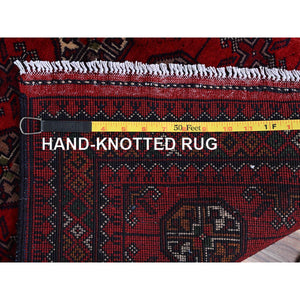 2'9"x3'10" Ruby Red, Princess Bokara With Geometric Medallions Design, Vegetable Dyes, 100% Wool, Hand Knotted, Mat, Sample, Oriental Rug S702