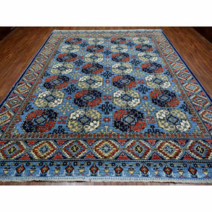 9'8"x12'4" Hand Knotted Blue Afghan Ersari With Geometric Design Afghan Wool Oriental Rug FWR421926